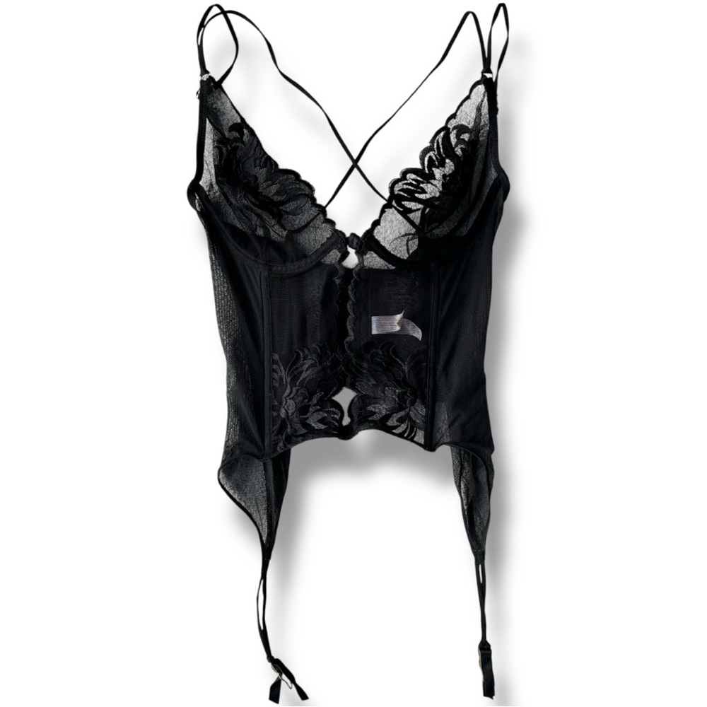 VICTORIA’S SECRET Black Sheer Lingerie Corset Bustier Top Sz 34 C